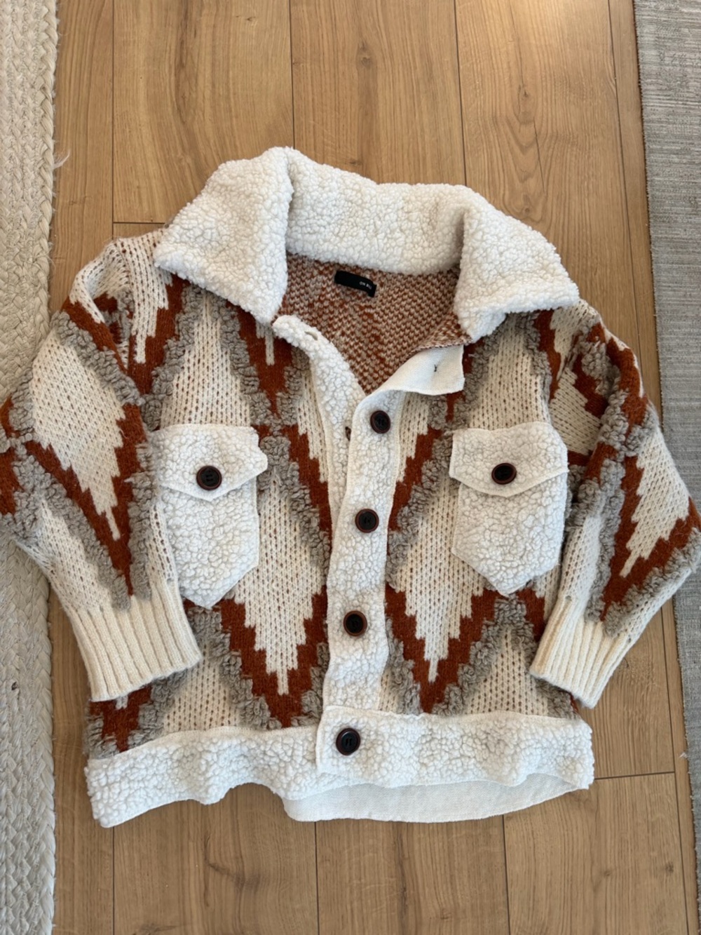 Cozy Aztec Sherpa Jacket - Cream & Brown Sweater